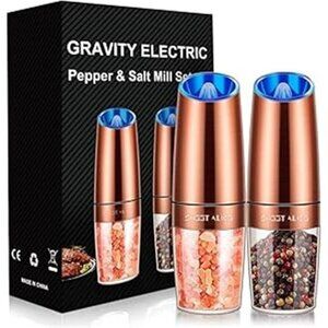 Gravity Electric Salt and Pepper Grinder Set Adjustable Coarseness LED Light 2 P